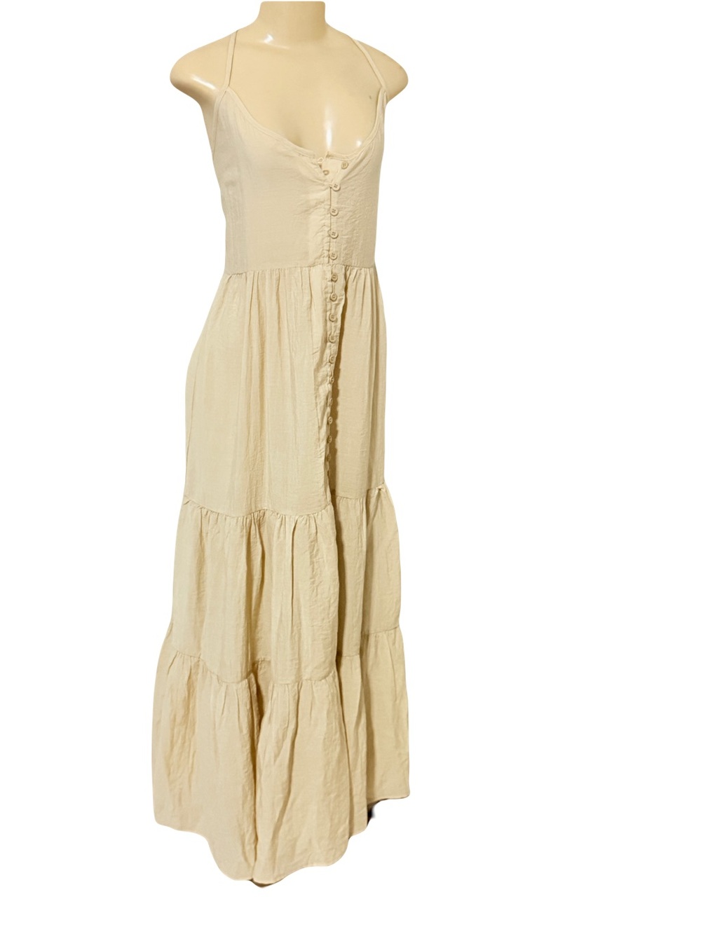 Know one Cares tan strap tiered maxi dress Summer fairy M